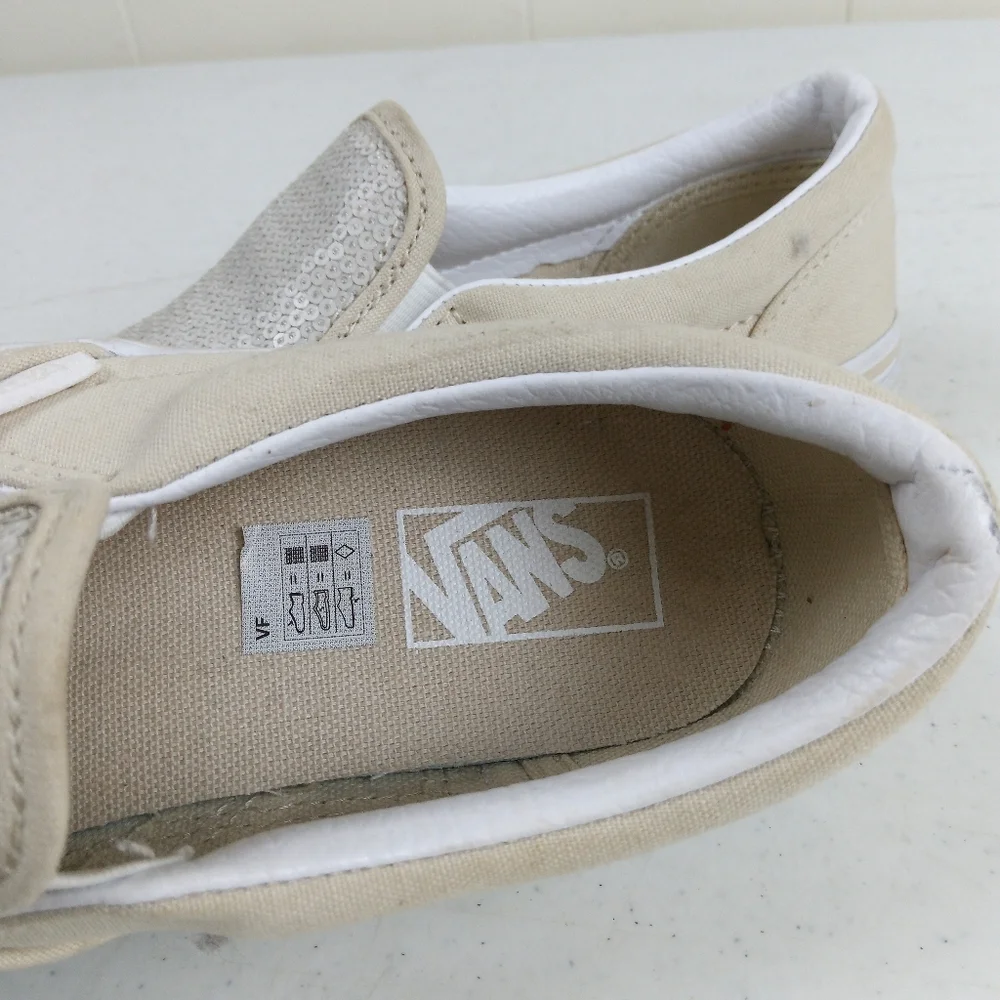 Vans Kids Off The Wall Slip On Sneakers Size 2.5 Glitter Sequin Cream Shoes